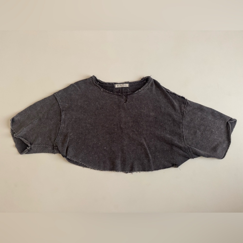 We The Free Gray Boxy Crop 3/4 Sleeve T-Shirt